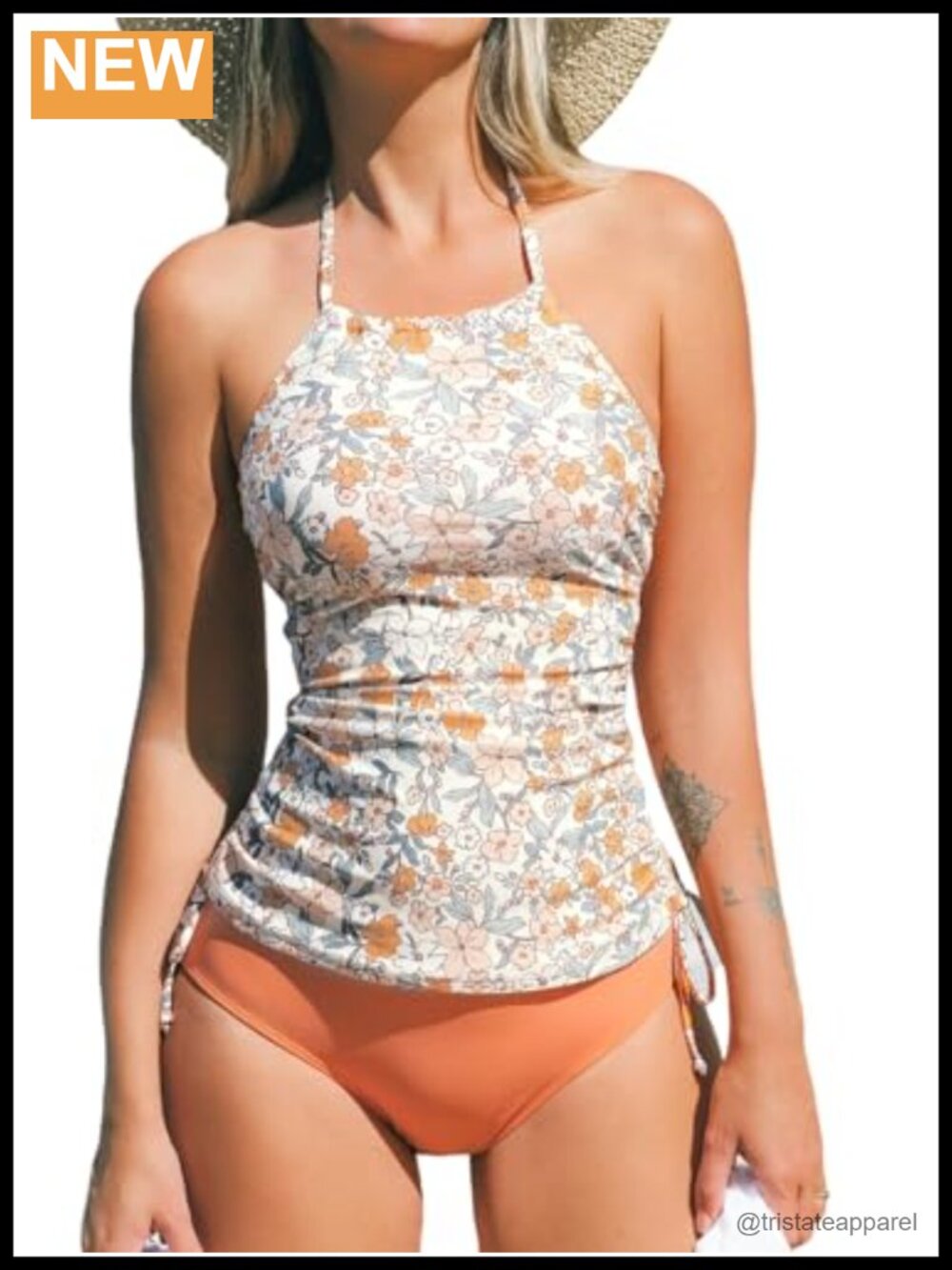 Women's Tankini Set Two Piece Swimsuit Halter High Neck Ruched Bathing Suit